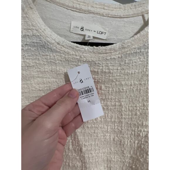 NWT Lou & Grey x LOFT Tweedknit Short Sleeve Drawstring Mini Dress Cream Medium - Picture 6 of 8